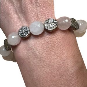 Handcrafted St Benedict | Gemstone Bracelet | Breast Cancer Ribbon | NEW